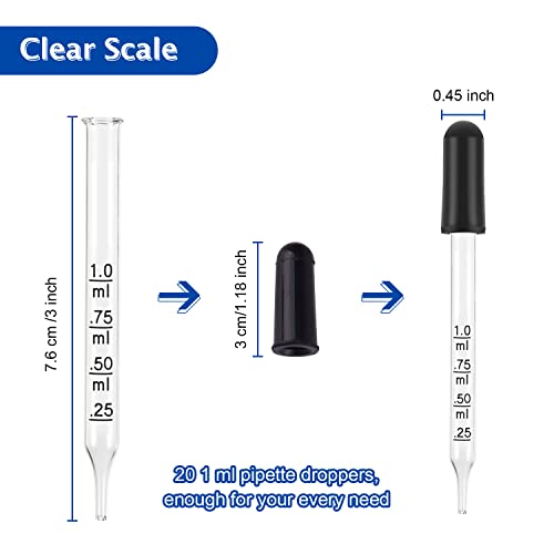 Aosdanting GO-U039 Eye Dropper For Essential Oils 20 Pcs - Pipettes Dropper With Black Rubber Head, Straight-Tip Calibrated Thick Glass Medicine Dropping Pipettes thumb #2