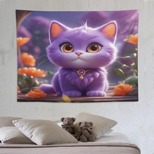 Tapisserie chat mignon PAZZK 150x200cm pour décoration murale de chambre