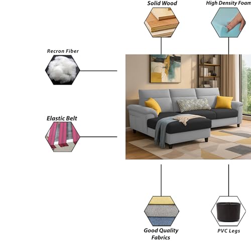 Image of Casaliving Seams LHS 4 Seater L Shape Sofa for Living Room (Black Grey Fabric) Premium Fabric Sofa