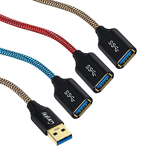 Get Discount 70% Price USB Extension, Canjoy 3 Pack 6ft USB 3.0 Extension Cable Braided USB Extender Cord A Male to A Female Fast Data Transfer Compatible Oculus VR,PS4,Xbox,Mouse,Keyboard,Printer,Scanner-Red Gold Blue