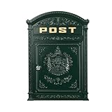 Briefkasten Englischer Postkasten zur Wandmontage grün Nostalgie Antik Stil aus Aluguss Standardformat für Briefe bis Großbriefe