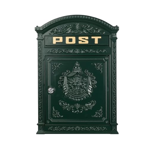 Boîte aux lettres en fonte d'aluminium pour montage mural Vert nostalgie style ancien