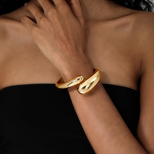 Chunky 14K Gold Plated Cuff Bracelets Bangle Bracelets for Women 14K Gold Polished Thick Waterdrop Statement Bracelet Open Cuff Bracelet Gifts for Women Jewelry Trendy3