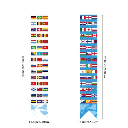 Image of Hooqict 2Pcs World Flags Banner Porch Sign International Country Flags for Travel Around the World Party Decorations Classroom Soccer Birthday Party Supplies Welcome Sign