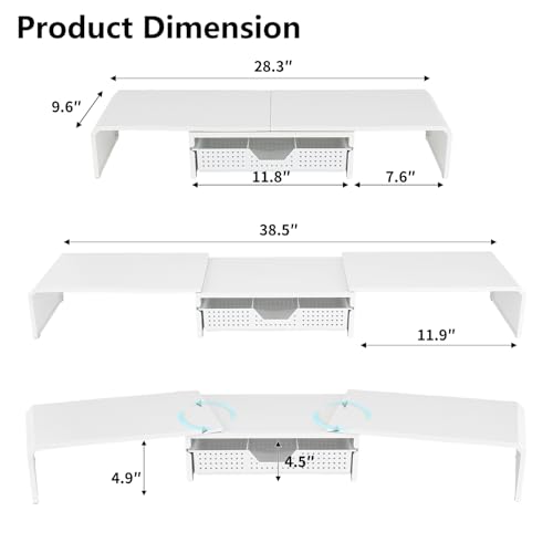 LEKETREE Dual Monitor Stand Riser with Drawer, Desk Organizer and Accessories, Metal Laptop Stand for Desk, Workspace Desktop Stand for Computer, Laptop, TV and More (White) by LEKETREE - Image 7