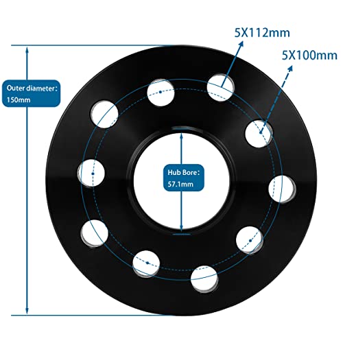 JiiinMiiin 5x100 & 5x112 Hubcentric Wheel Spacers, Forged Adapters 15mm Black with M14x1.5 Sphere Seat Lug Bolts and 57.1mm Center Bore, 2 Pack by JiiinMiiin - Image 3