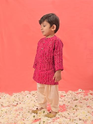 Image of Vastramay Boys' Bandhani Kurta and Patiala Set - Traditional Cotton Ethnic Wear for Infants, Perfect for Weddings and Festive Occasions