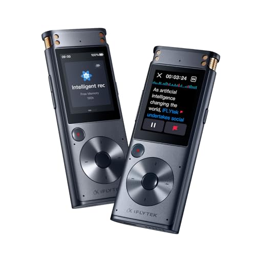 Digital Voice Recorder, Proctective Velvet Bag Bundle, Real-Time Audio Recorder with Transcription to Text, 2 Inches Touch Screen Small Recorders Device for Letures, Interview Bussiness, Grey
