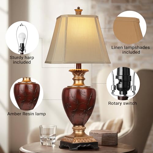 Hamucd HA001 29 Inch Tall Farmhouse Rustic 3-Color Temperature Dimmable Accent Bedside Table Lamps thumb #6