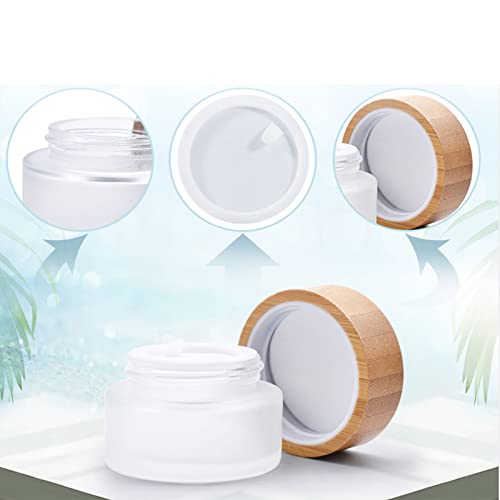 2 Pack 100ml Frosted Glass Cream Jars with Bamboo lids,Wide Mouth Makeup Sample Storage Pot Dispenser Bottles for travel Jars Face Eye Shadow (100g)2