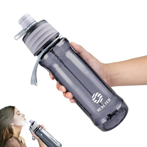 Healter 650ml Trinkflasche mit sprühfunktion Nebel Sport Wasserflasche Auslaufsicherer Flasche für Jungen und Mädchen zum Rehydrieren,Abkühlen,Reiten,Wandern(Grau)