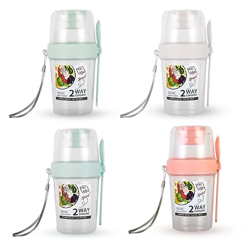 Yogurt Pots Reusable, 4PCs Take and Go Yoghurt Pot Set, 800ML Overnight Oats Container Muesli Cup with Lid BPA free, Yoghurt Pots Overnight Oats Jar, Oatmeal Jars for Salads Fruit Cereal Milk Porridge