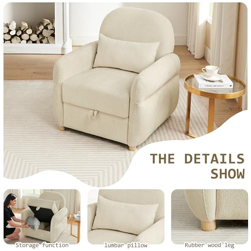 Sillón Plegable Chenille Beige miniatura 6