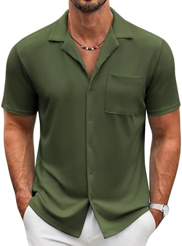 COOFANDY Men’s Casual Button Down Shirts Short Sleeve Summer Beach Shirts Untucked Tops with Pocket