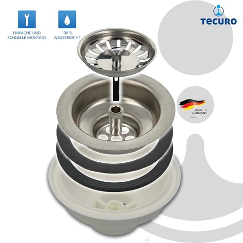 tecuro Spülen-Siebkorbventil 3 1/2 Zoll mit herausnehmbarem Siebkorb aus Edelstahl für Küchensiphons, Komplettset mit Montageschlüssel