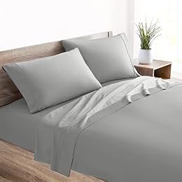 Mellanni 400TC Cotton Sateen Sheets, Twin XL Light Gray, 3 Piece Set