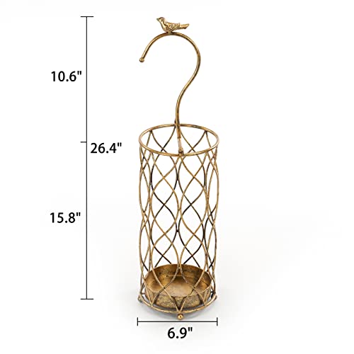 Smqljxc Umbrella Stand Rack, Gold Round Umbrella Holder For Entryway, Canes Walking Sticks Holder, Metal Entry Hallway Decor For Home Office, With Removable Drip Tray #TOP1