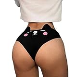 Geilisungren Damen Weich Tierdruck Nette Slips Höschen mit Katzen Ohren, Bequem Unterwäsche Unterhose Sexy Dessous G-Strings Tanga Reizwäsche, Taillenumfang 62-74cm