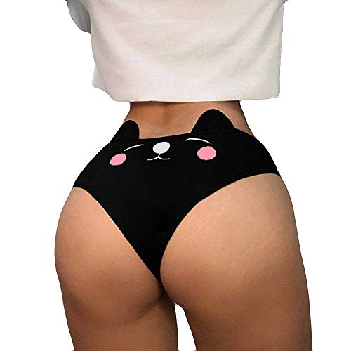 Cute Panties For Women Teen Girls Cotton Funny Lingerie G-String Briefs Underwear Panties T String Thongs Knickers (Black, X-Large)