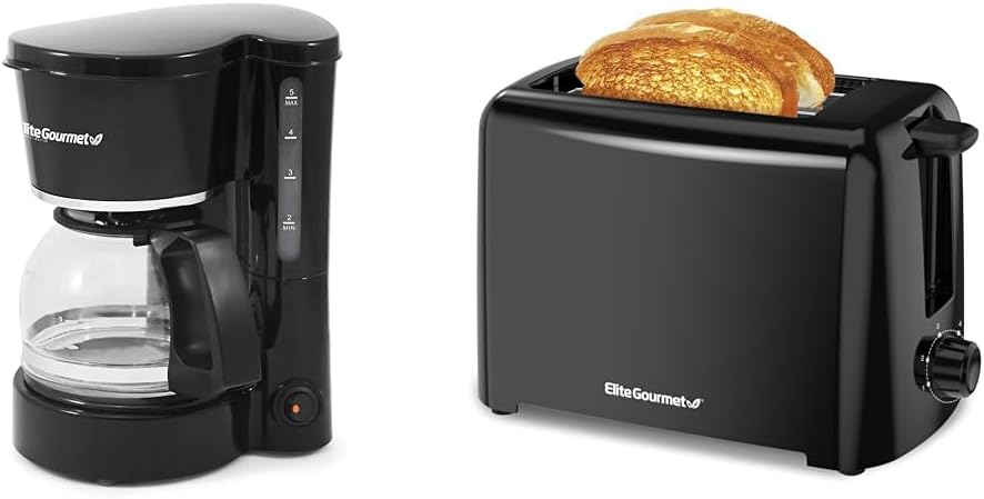 Elite Gourmet 5-Cup Automatic Coffee Maker and 2-Slice Cool Touch Toaster Bundle