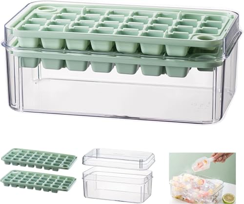 Bandeja de cubitos de hielo con tapa y oferta, bandejas de hielo r zer de fácil liberación con 2 bandejas, cubo de hielo y cuchara para hacer 60 cubitos de hielo de 0.7 pulgadas, té y café