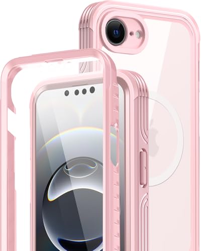 Miimall for iPhone 16e Case 6.1'', Built-in Tempered Glass Screen Protector [Compatible with Magsafe][Bubble Free] Full Body Bumper Protective Cover for iPhone 16e Phone Case Screen Protector Pink