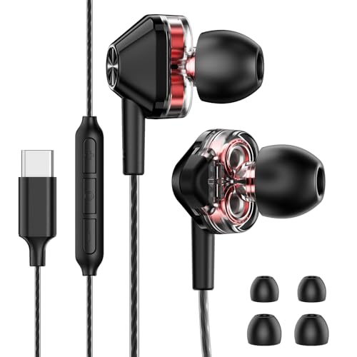 USB-C Wired in-Ear Earbuds, Dual Driver Hi-Fi Headphones
