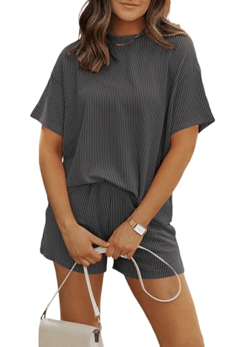 Image of Womens Pajama Sets 2 Piece Pjs Sleepwear Soft Comfy Short Sleeve Tops and Shorts Lounge Set Loungewear Outfit