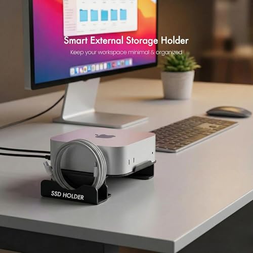 Image of Desktop Mount for Mac mini M4 & M4 Pro | Airflow Design & Quick Power Button Access | SSD Holder | Cable Organiser | Mac mini Stand 2026 (Black)