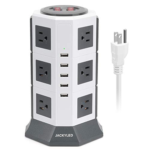 Surge Protector Power Strip Tower JACKYLED 12 AC Outlets 3000W 15A and 5