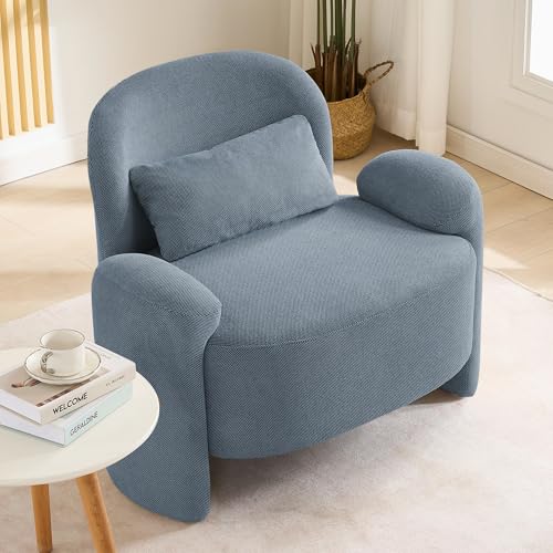 LOULENS Accent Chair, Linen Fabric Lounge Armchair, Blue