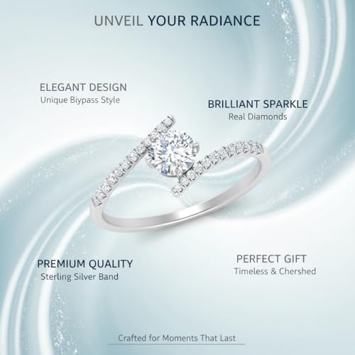 Image of Choose Your Gemstone Bypass Modern Round Diamond CZ Ring 925 Sterling Silver Round Shape Side Stone Engagement Rings Lightweight Office Wear Everyday Gift Jewelry US Size 4 to 12