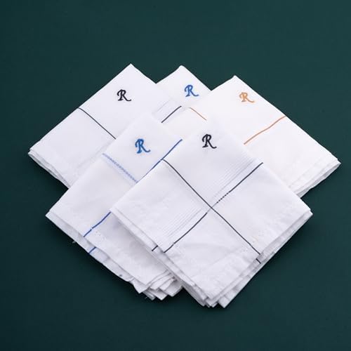 Image of CROSSLINE Men's Initial Monogram (A-Z) Embroidery 100% Pure Cotton Handkerchief | White Base With Colored Border | Handkerchiefs For Men Cotton Soft - (Pack of 5)