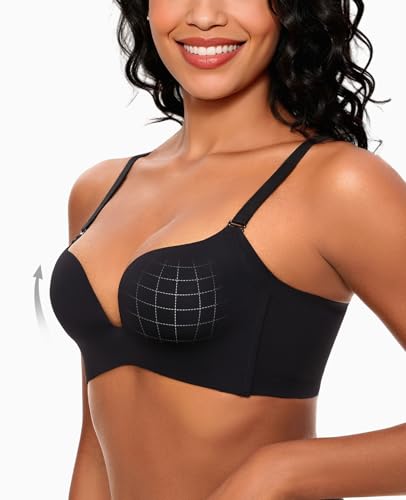 Women's Wireless Push Up Bra Seamless Padded Plunge No Underwire T Shirt Bras Comfort2