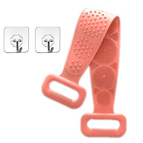 Silicone Bath Body Brush, 27" Silicone Back scrubber for Shower, Exfoliating Texture Scrubbing Pad (Pink)