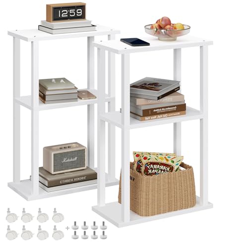TUTOTAK Small Side Table, Narrow End Table, Bedside Table, Set of 2, Couch Side Table with Wheels for Living Room or Bedroom, White TB01BW0612