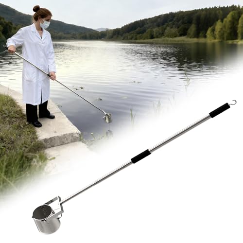 Telescopic Water Sampler Dipper 5ft / 10ft Long - Stainless Steel Sampling Ladle with 500ml Pendulum Beaker, 2 Handle and Hook - Liquid Sample Cup Testing Scoop for Industrial, Lab and Field