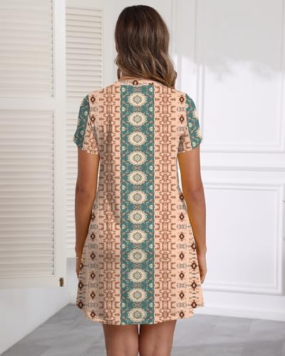 Image of COSSEN Women's Casual T Shirt Dress V-Neck Short Sleeves Swing Dresses Birthday Party Summer Travel Beach with Pocket