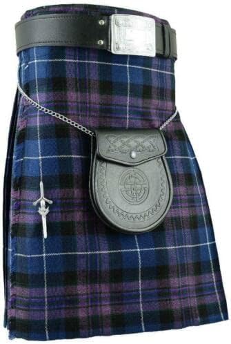 Highland Kilt Tartan Various Tartans Kilt Pin,Fly Plaid Brooch Leather Sporran 6 Pcs Set (Pride of Scotland Tartan)