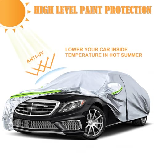 Image of Waterproof Car Covers Replace for 2006-2025 Mercedes Benz S-Class S350 S400 S450, 6 Layers Silver All Weather Car Cover with Zipper Door & Windproof Bands for Snow Rain Dust Hail Protection
