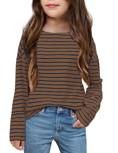 Image of Fanway&EC Girls Casual Long Sleeve T Shirts Basic Crewneck Striped Tunic Blouses Tops