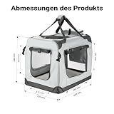 Fudajo Faltbare Transportbox für Hunde, Katzen M (60x42x44cm), robust, leicht, sicher, Hundebox mit Tragegriff und Decke, Grau