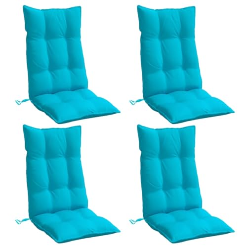 vidaXL Lot de 4 Coussins de Chaise à Dossier Haut, Galette de Siège Imperméable, Coussin d'Extérieur Anti-Glissement Jardin Terrasse, Turquoise