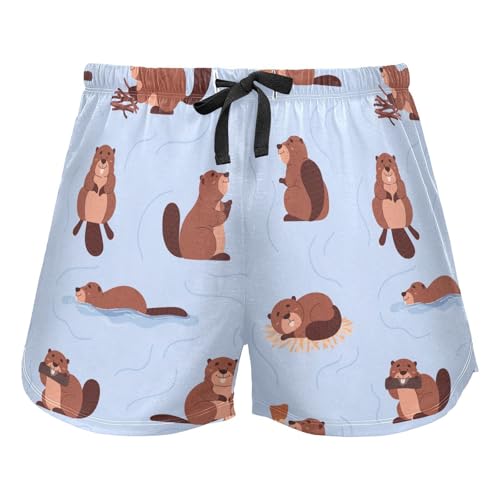 Women's Pajama Shorts Soft Pj Bottoms Cartoon Beavers Sleep Lounge Shorts with Drawstring Pockets2