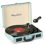 Audizio Turntable Briefcase Record Player | USB Retro Record Players for Vinyl with Speakers | 3 Speeds | Convert Retro Vinyl to mp3 via USB | RCA Output/AUX 3.5mm (Blue)