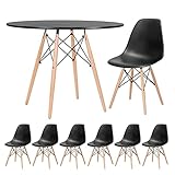 Loft7, Kit - Mesa redonda Eames 100 cm preto + 6 cadeiras Eiffel Dsw Preto