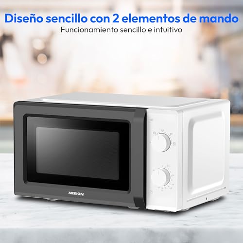 MEDION Microondas (20 L, 700 W, 5 niveles de potencia, modo descongelación, temporizador, pequeño, fácil de usar, MD11475) blanco - imagen 6