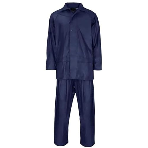 Unisex Waterproof Rain Suit Set – PVC Rain Jacket & Trousers for Men & Women | 2-Piece Lightweight Rainwear | Windproof, Packable Workwear Navy L