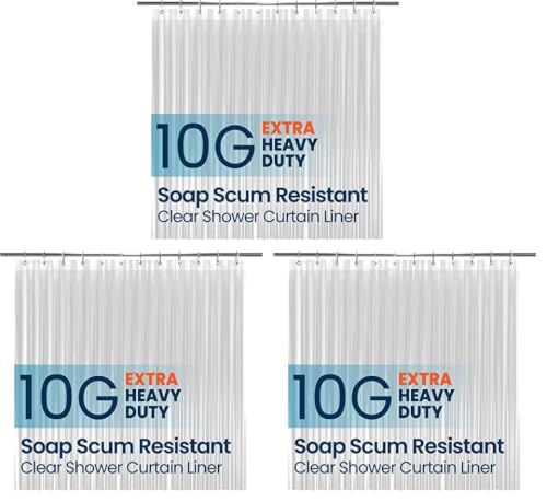 Image of LiBa Bathroom Shower Curtain - Waterproof Plastic Shower Curtain Premium PEVA Non-Toxic with Rust Proof Grommets Clear 10G Heavy Duty Bathroom Accessories 72x84 (Pack of 3)