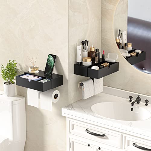 Toilet Paper Holder With Storage - Flushable Wipes Tampons Dispenser & Storage, Stainless Steel + Acrylic Design Wall Mounted Double Roll Toilet Paper Holder With Shelf, Tissue Roll Holder #TOP2